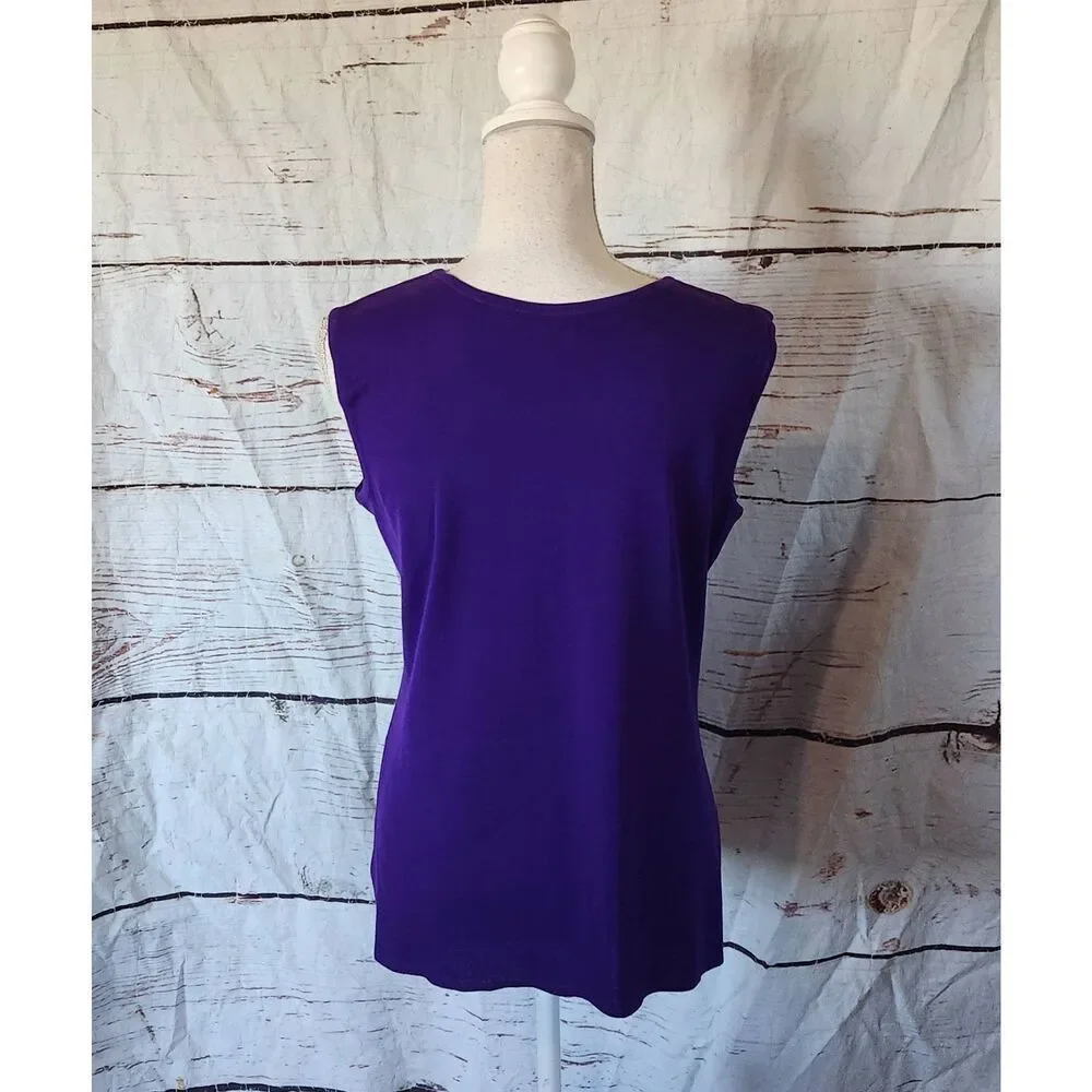 Misook Purple and Black Plaid Knit Leather‎ Trim Cardigan Set Size Small
